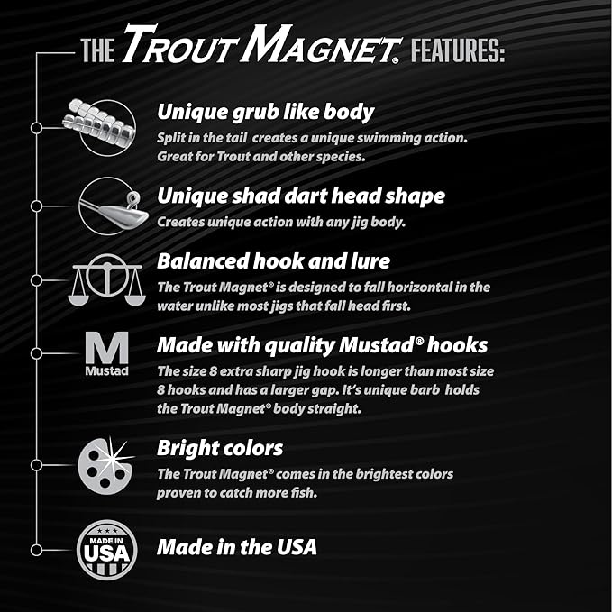 Trout Magnet 82-Piece Neon Fishing Gear Kit, Includes 70 Grub Bodies Trout Bait and 12 Size 8 Hooks