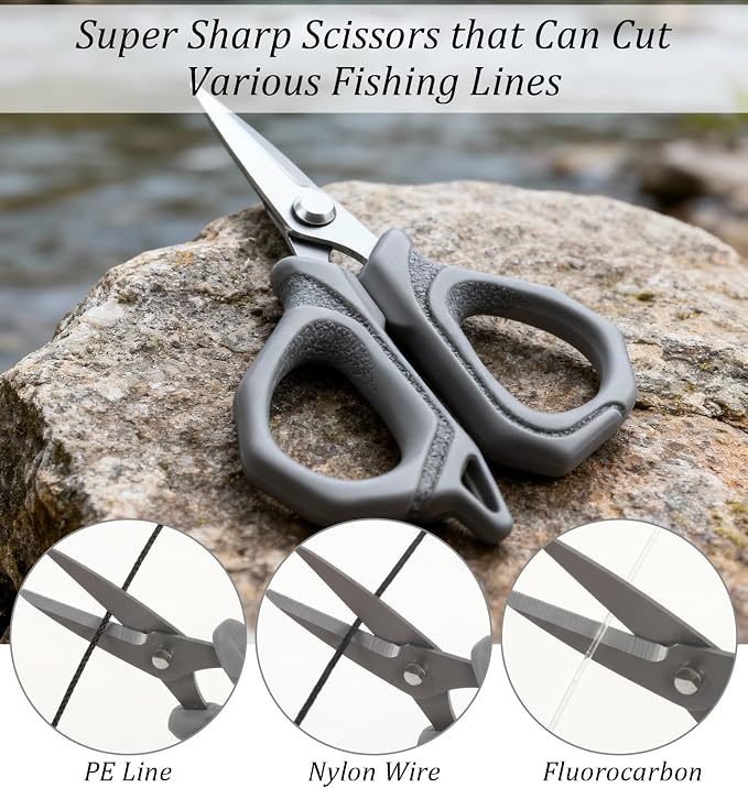 Fishing Scissors for Braided Line, 4" Retractable Braided Fishing Line Cutter Non-Slip Grip Braid Scissors with 27" Retractable Reel Carabiner Design for Easy Carrying Ideal for Saltwater & Freshwater