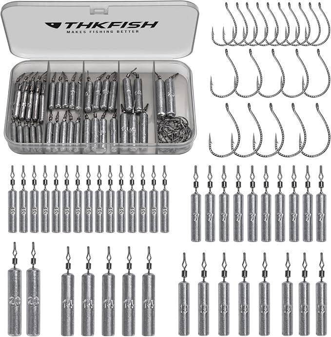 THKFISH Fishing Weights Sinkers Set, 60PCS Fishing Sinker Drop Shot Weights Kit,Drop Shot Rig Wacky Hooks for Saltwater Freshwater Bass Fishing