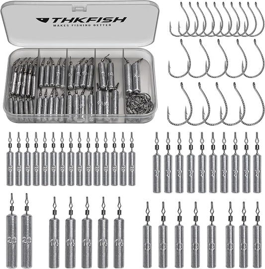 THKFISH Fishing Weights Sinkers Set, 60PCS Fishing Sinker Drop Shot Weights Kit,Drop Shot Rig Wacky Hooks for Saltwater Freshwater Bass Fishing