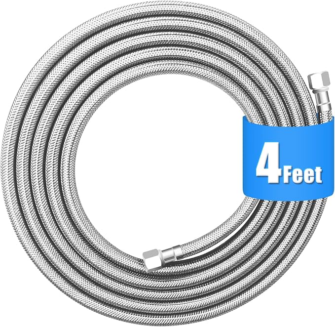 Refrigerator water line - 4 FT Premium Stainless Steel Braided Ice Maker Water Hose,Food grade PEX Inner Tube Fridge Water Line with 1/4" Fittings for Refrigerator Ice Maker