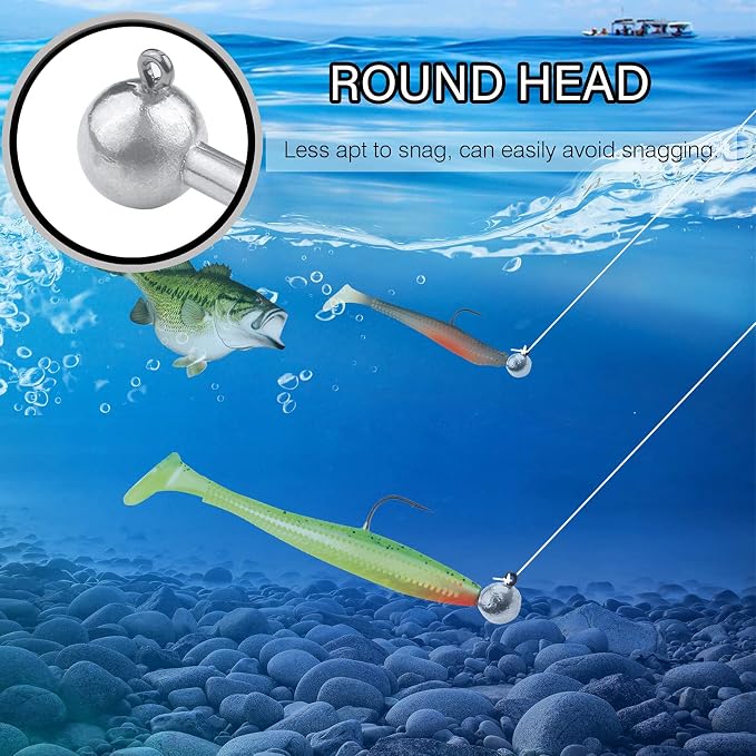 Atibin Barb Saltwater Jig Head Hook Bass Freshwater Jigs Hook Lead Round Ball Fishing Jig Lead Tackle Sharp