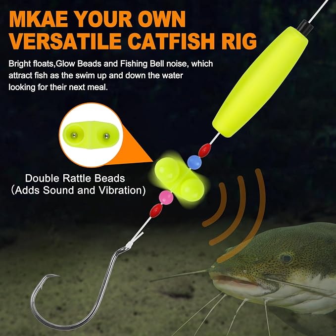 Catfishing Tackle Making Kit Catfish Rig Accessories, 110/148pcs Santee Rig Catfishing Tackle with Catfish Floats Catfish Rattles Peg Floats Hooks Swivels Sinker Slides Catfishing Equipment