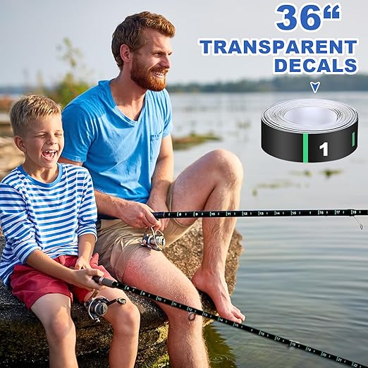 Affrolling 2 Pcs 36 Inch Fish Measuring Tape Stickers Waterproof Transparent Vinyl Fish Measuring Decal Adhesive Boat Ruler Clear Boat Accessories (Black)