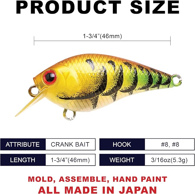 Lucky Craft LC 0.5 Squarebill Crankbait, Silent Fishing Lure for Bass Trout and Pike, Made in Japan, Freshwater Fishing Gear, Hard Bait Bass Lures