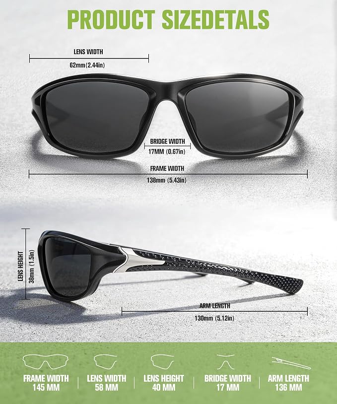 Polarized Sunglasses Men Sports Sunglasses for Men UV400 Sunglasses for Driving Golf Cycling Fishing Running