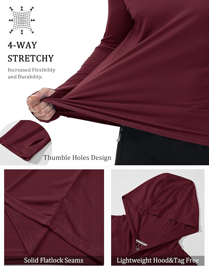 MAGCOMSEN Men's Hooded UPF 50+ Sun Protection T Shirts Long Sleeve Athletic Fishing Shirts Rash Guards