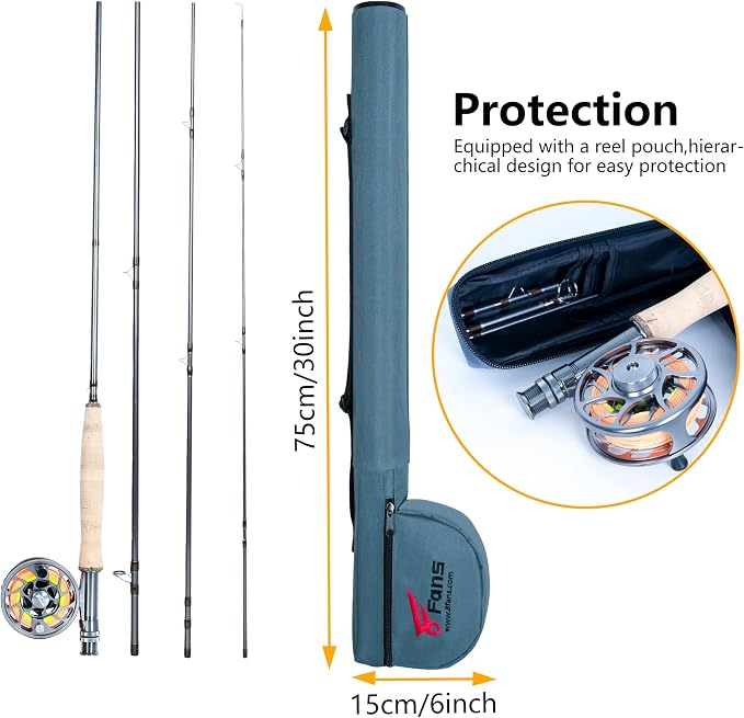 8 Fans Fly Fishing Rod and Reel Combos with 4-Sections Portable Fly Rod and CNC-machined Aluminum Alloy Fly Reel,Fly Fishing Complete Starter Package