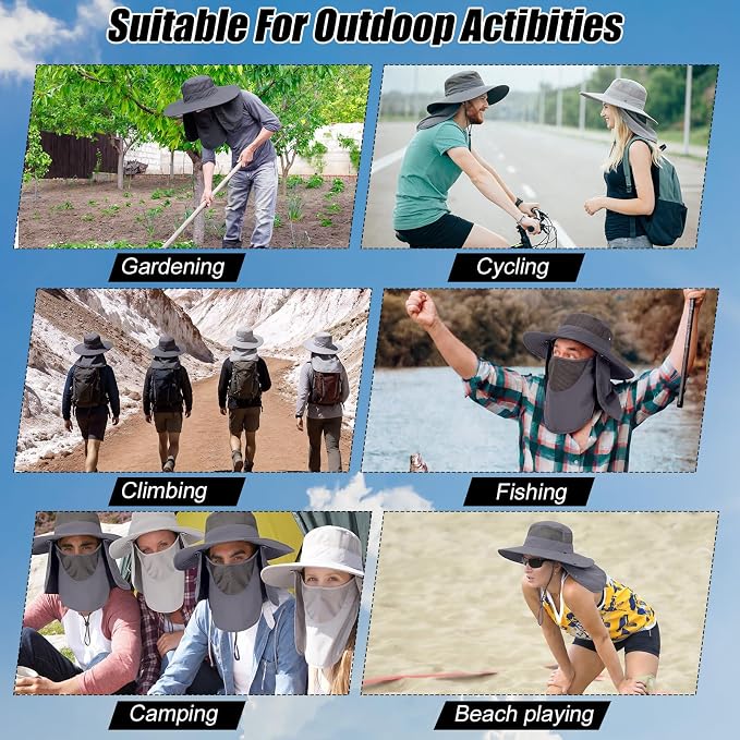 4 Pack Sun Hats for Men Women UPF 50+ Wide Brim Fishing Bucket Hat Summer Outdoor UV Protection Adjustable Neck Flap