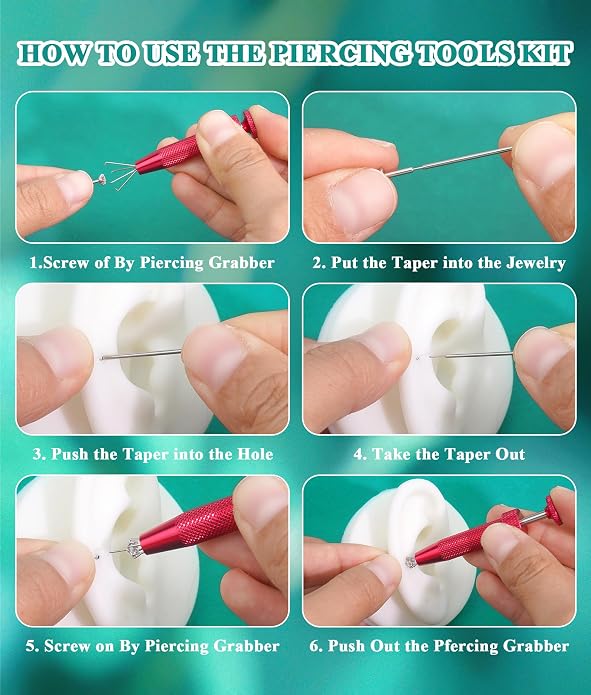Upgraded Anti-Slip Piercing Ball Grabber Tool with Ergonomic Design for Changing Jewelry, Stainless Steel Jeweler Pick Up Tool 4 Claw Gem Piercing Changing Tool Body Piercing Kit for Ear Nose Lip