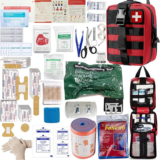 Universal IFAK Trauma First Aid Kit Molle Pouches Emergency Survival Kit Suitable for Home, car, Travel, Camping, Hiking, Sports, Outdoor Emergencies-Quick Response First Aid Essentials (Red)