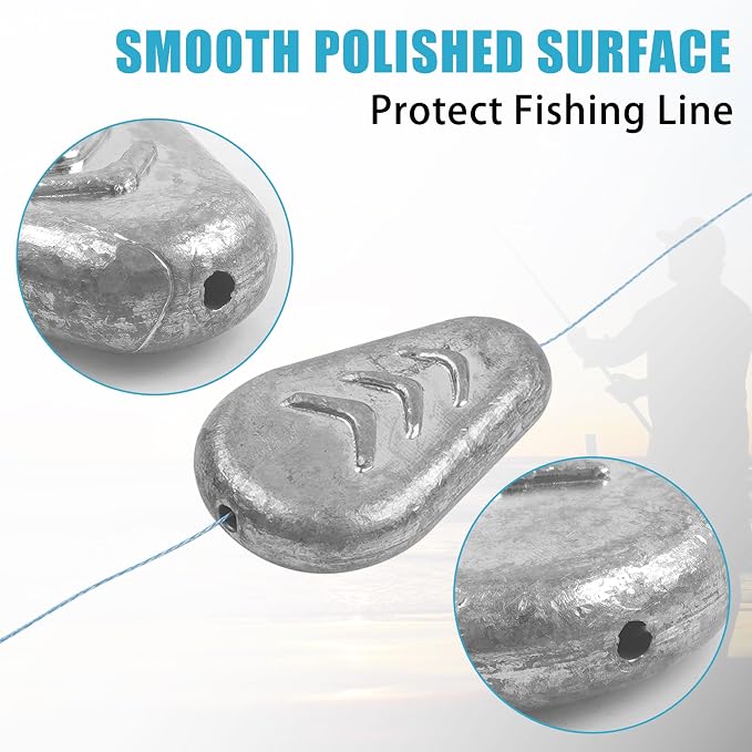 No Roll Sinker Fishing Weights Sinkers, Catfish Sinkers Flat Inline Sinkers Weights No Snag Slip Sinkers Saltwater Surf Fishing Weights Gear Tackle Fishing Weights Sinkers for Catfishing Rigs
