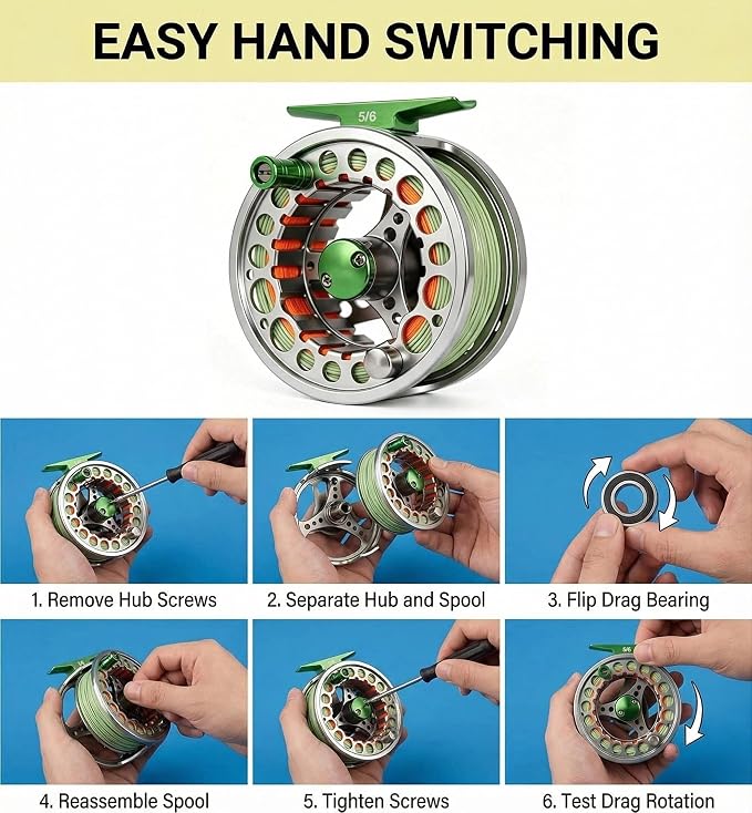 Fly Fishing Reel with Aluminum Alloy Body 5/6wt Die Cast Pre-Loaded Fly Reel with Line Combo for Trout Bass Carp Pike Panfish