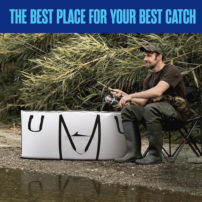 Houseables Fish Bag, Fish Kill Bag, Fishing Cooler, Insulated Carrier for Fishing, Cooling Gear, Big, Waterproof For Kayak, Transport, Weigh In, Catch, Ice, Tuna, Salmon, Bass, Trout, 41x16.5”, 72x30”