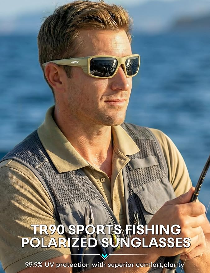 ATTCL Sports Polarized Sunglasses for Men: Ultra-Light Wrap Around TR90 Frame UV400 Protection for Fishing Driving Shooting