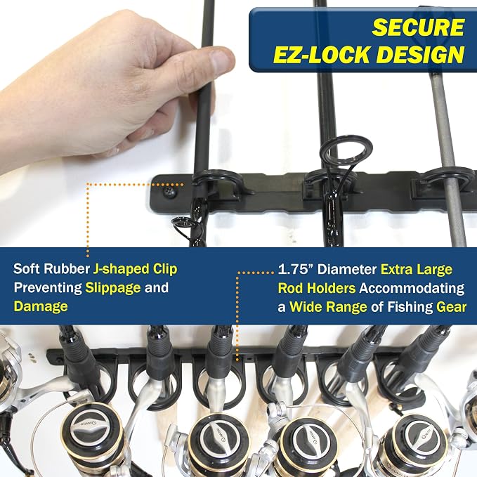 Rush Creek Creations, Ceiling Fishing Rod Holder for 6 Rods, Fishing Pole Holder for Garage Organization and Wall Storage, for Fishing Reels, Fishing Gear, and Fishing Accessories (2 Horizontal Rack)