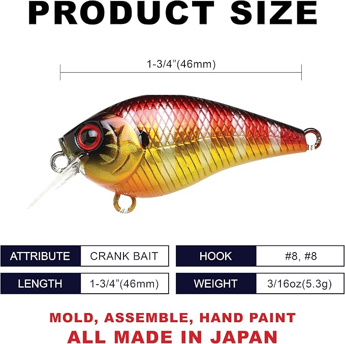 Lucky Craft LC 0.5 Squarebill Crankbait, Silent Fishing Lure for Bass Trout and Pike, Made in Japan, Freshwater Fishing Gear, Hard Bait Bass Lures