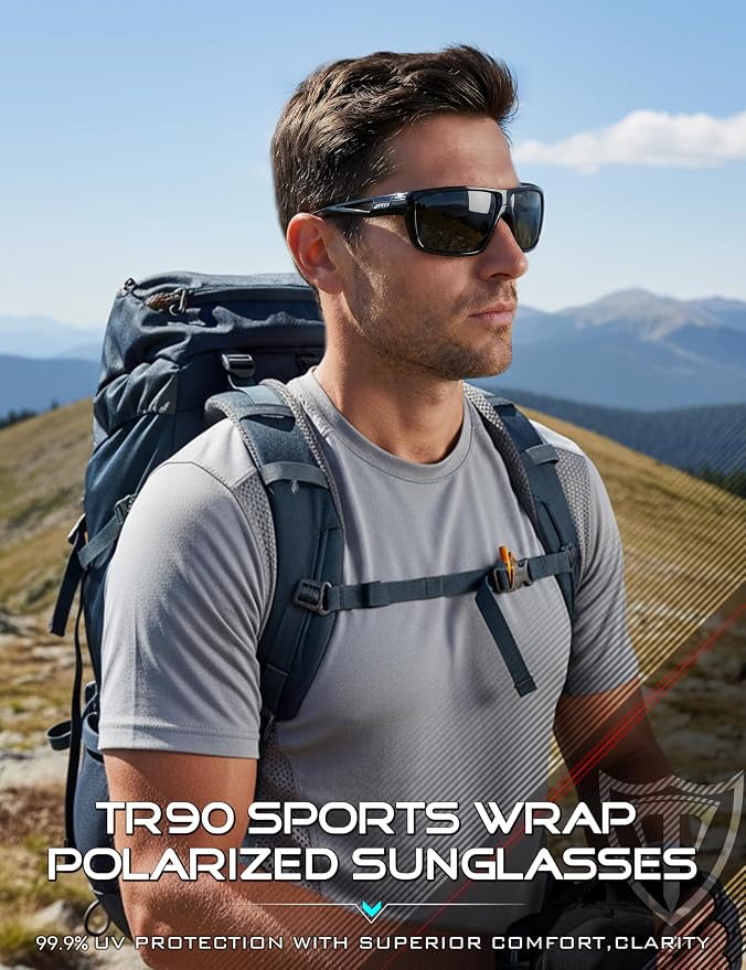 ATTCL Polarized Sunglasses Men Sports: UV Protection Lightweight TR90 Frame Anti-Slip Wrap-Around for Driving Fishing Golf