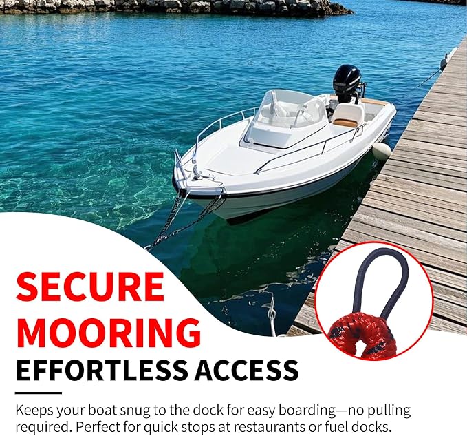 Bungee Dock Lines for Boats with Loops, Boat Tie Downs for Docking, Adjustable Boat Mooring Rope for Pontoon, Jon Boat & PWC (4-Pack, Red & Black, 4 FT)
