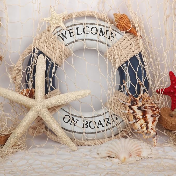 12 Pieces Natural Fish Net Decoration 80" x 40", Wall Hanging Cotton Fishnet Decor for Underwater, Mermaid, Pirate, Hawaiian, Nautical Ocean Theme Beach Bash Party Decoration (Beige, Blue, Pink, Aqua)
