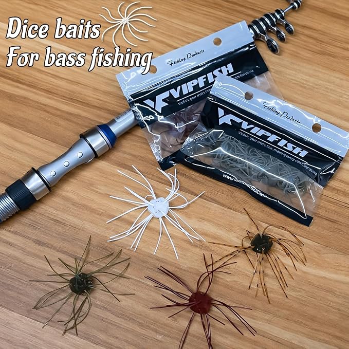 Silicone Soft Dice Fishing Lures with Flowing Tentacles, 10pcs Handmade Slow‑Sink Bass Soft Baits for Drop Shot, Finesse, and Wacky Rig