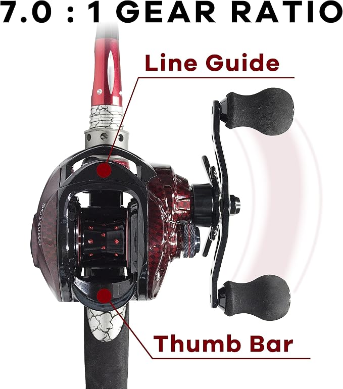 FISHDROPS Baitcaster Reels, 9+1BB, CNC Aluminum Spool, Magnetic Brake System Bait Caster Reel High Speed Gear Ratio 7.0:1 Ultra Smooth Low Profile Baitcasting Fishing Reel