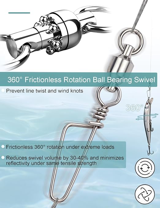 Avlcoaky Ball Bearing Swivels Snaps Fishing Swivels 34pcs/box Heavy Duty Snap Swivel Saltwater Barrel Swivel Fishing Tackle Quick Change Lure Clips Terminal Tackle Assortment for Redfish, Striped Bass