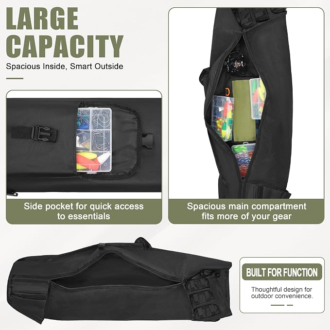 AGOOL Fishing Pole Bag with Rod Holder Fishing Rod Bag, 5 Rod & Reel Organizer Bag Waterproof Large Capacity Fishing Tackle Storage Bag Travel Carry Case Fishing Gifts for Men