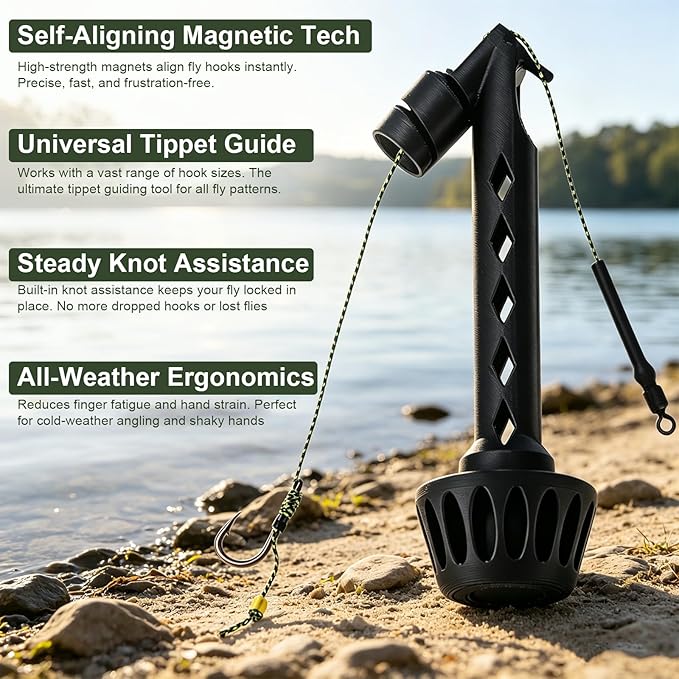 Fly Fishing Magnetic Fly Threader, Fly Fishing Knot Tying Assist Tool for Tippet, Quick Rig Fishing Accessory Works with Most Hooks & Styles