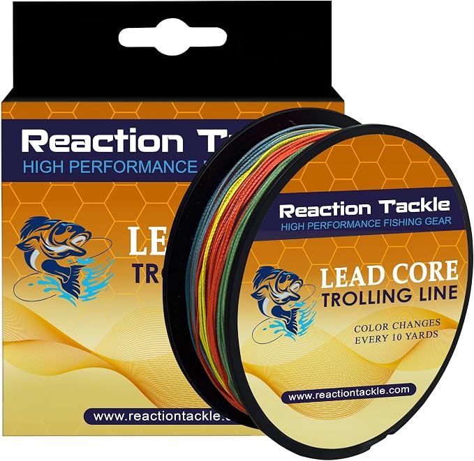Reaction Tackle Lead Core Trolling Line - Color Changing Metered Braided Line for Trolling, Fast Sinking Depth Control for Walleye Trout and Salmon