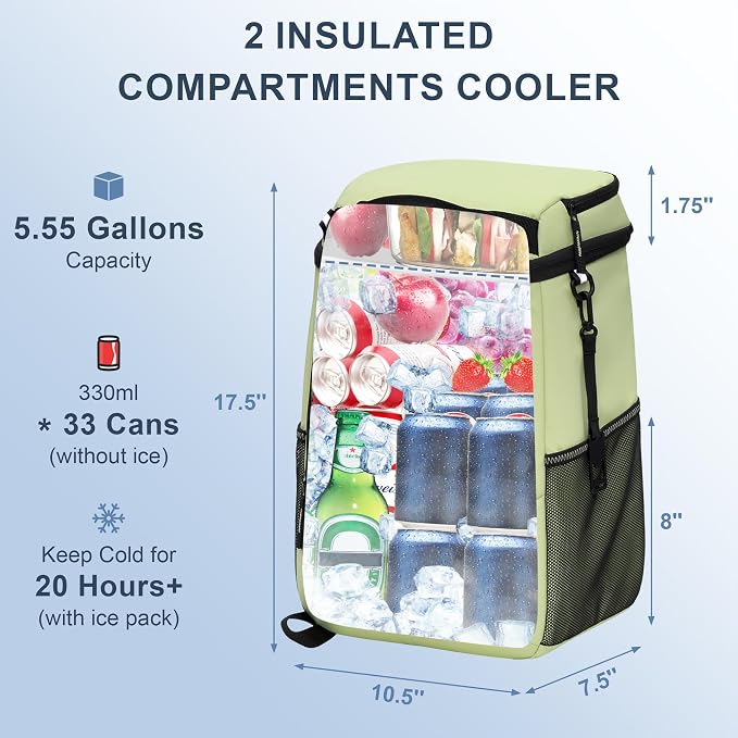 SPARTER Backpack Cooler Insulated Leak Proof 33/49 Cans, 2 Insulated Compartments Thermal Bag, Portable Lightweight Beach Travel Camping Lunch Backpack for Men and Women