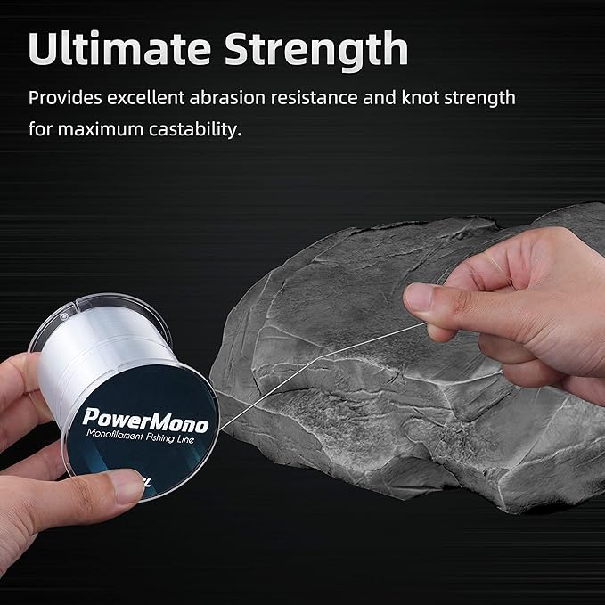 RUNCL PowerMono Fishing Line, Ice Monofilament Fishing Line 300/500/1000Yds - Ultimate Strength, Shock Absorber, Suspend in Water, Knot Friendly 3-35LB, Low & High-Vis Available, Gift Decoration