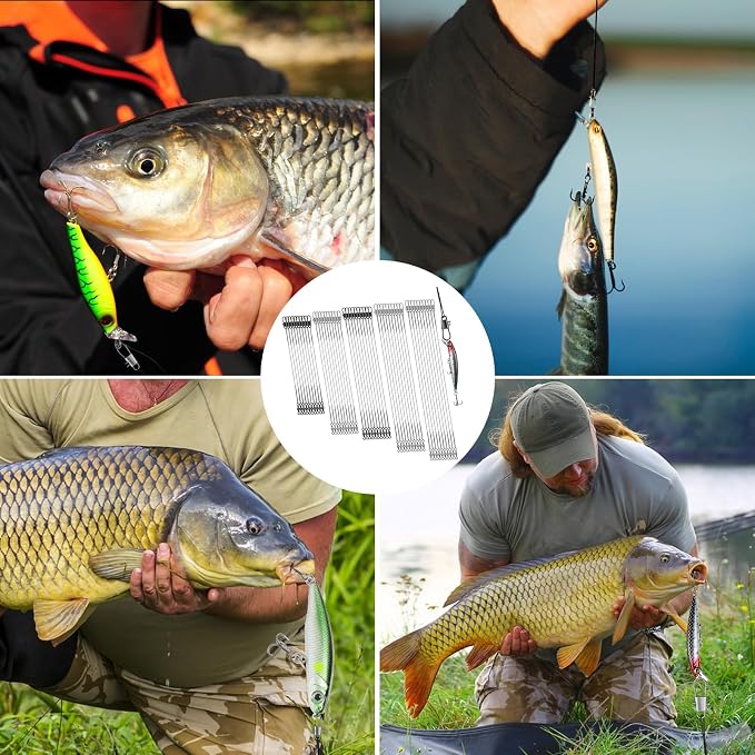 DONQL 50pcs Fishing Leaders, Stainless Steel Fishing Wire Traces Pike Fishing, 10/15/20/25/30cm Anti-Bite Fishing Wire Trace Leaders with Rolling Swivels and Snaps for Bait Rigs Saltwater