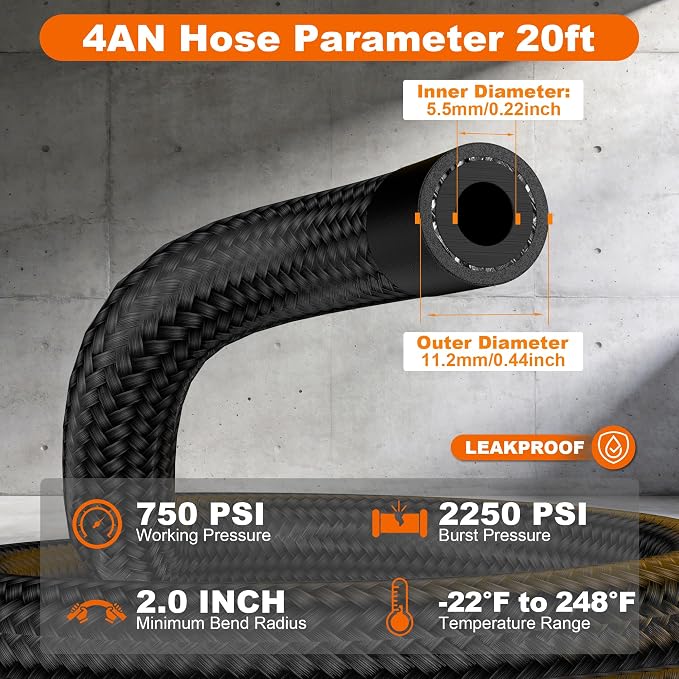 4AN CPE Fuel Line Kit 20FT Black