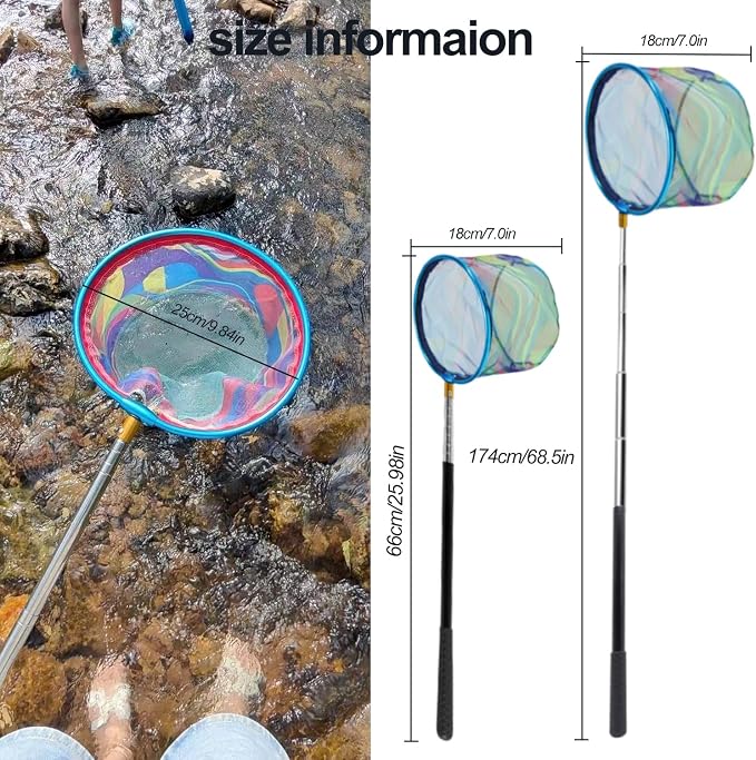 Fishing Nets with Bucket Fishing Retractable Landing Net Lightweight Aluminum Pole with Non-Slip Handle for Catch and Release and Release Frogs Butterfly Youth Outdoor
