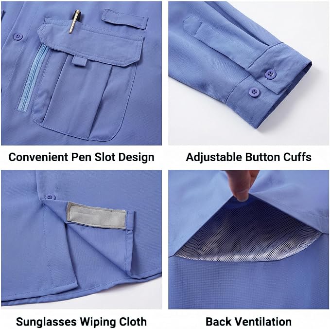 Men's Long Sleeve Fishing Shirts UPF 50+ Sun Protection Quick Dry Shirts Button Down Shirt for Hiking Camping