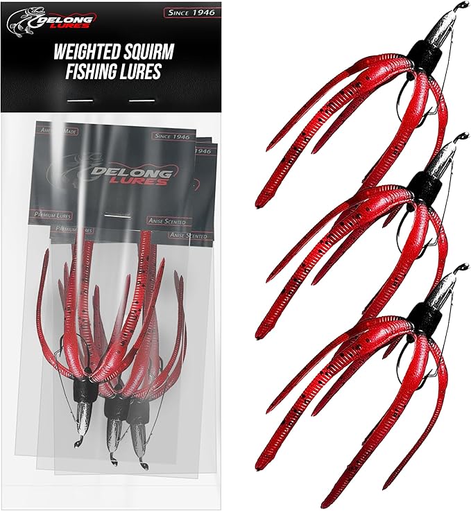 Delong Lures - The Squirm Fishing Lures - Ultimate Bass Fishing Kit - Weighted Jigs for Freshwater & Saltwater, Large Swimbait Lures - Made in USA