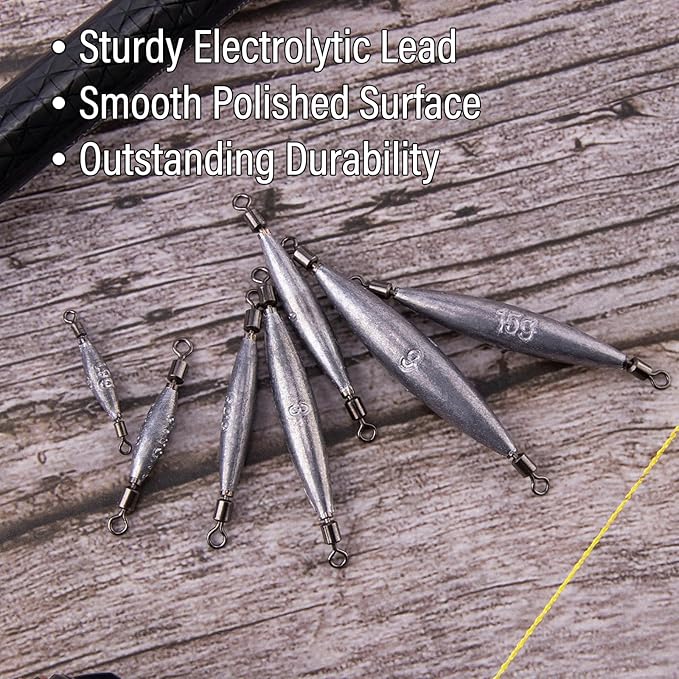 Dr.Fish 20 Pack Inline Trolling Weights with Double Barrel Swivels (1/16oz-3/4oz), Lead Egg Sinkers for Salmon Trout Walleye Freshwater Saltwater Fishing