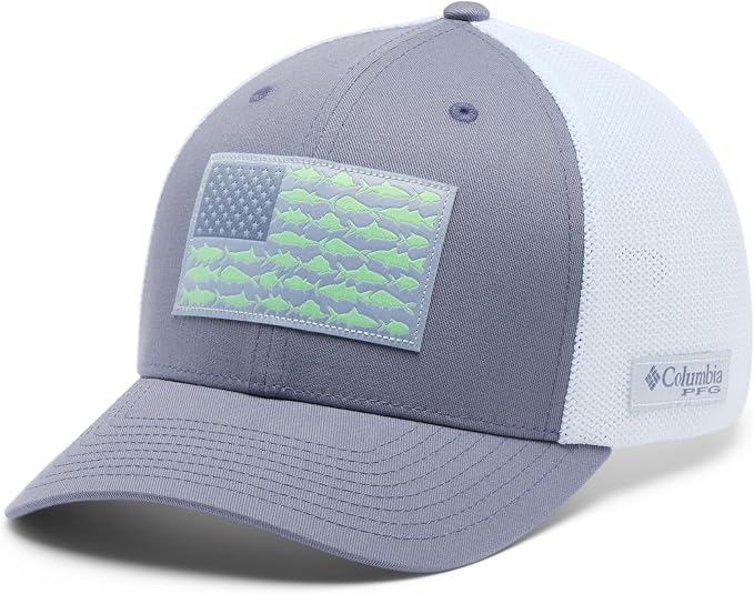 Columbia Unisex PFG Fish Flag Mesh Ball Cap, New Moon/Fish Flag, S/M