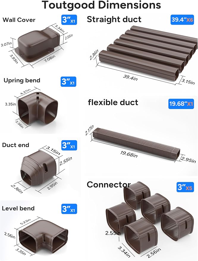 3'' 22.5Ft Mini Split Line Set Cover Kit for Minisplit Ductless Linset Air Conditioners and Heat Pumps, Central AC Decorative Upgraded UV-Proof Strong & Durability PVC Pipe, Brown