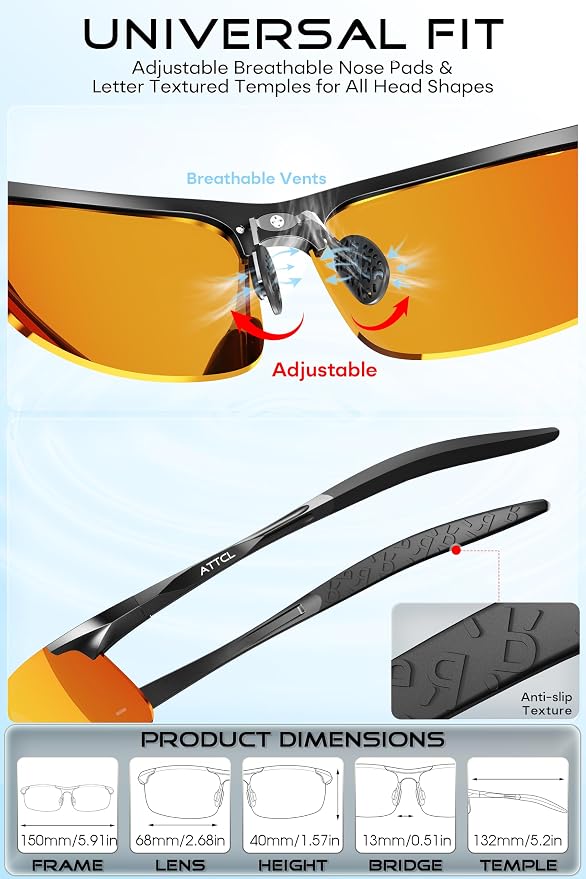 ATTCL 0.9 oz Polarized Sunglasses Men Sports: UV Protection Anti Glare Wrap Around Lightweight Metal Fishing Golf Running