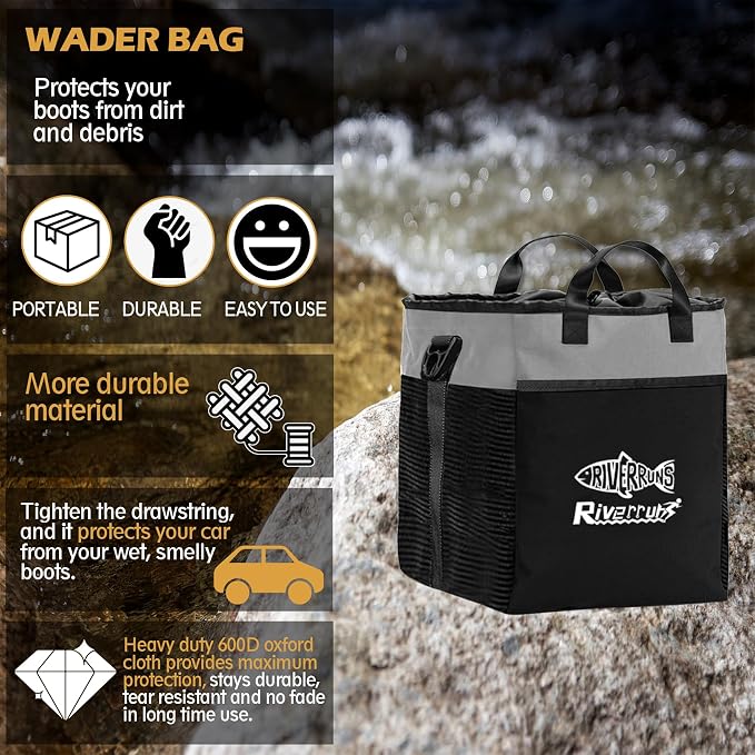 Riverruns Fishing Hunting Wader Bag with Vented Mesh, Waders Boots Bag, Fly Fish Storage Bag for Fishing, Hiking, Camping
