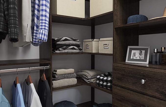 Easy Track Ultimate Corner Wood Kit Closet Organizer, Truffle