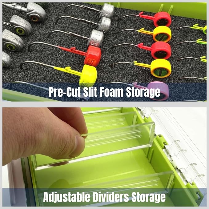 Sturdy Dual Sided Small Tackle Box Organizer, Waterproof Sealed Clear Fishing Tackle Box Tray Storage Case with Slit Foam for Jig Heads-Flies-Spoons-Rigs and Lures (FN0803)