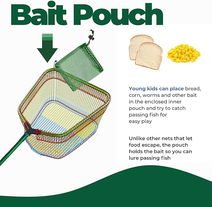 DaddyGoFish Kids Fishing Net - Extendable Telescopic Landing Net for Boy Girl Children Catching Small Fish Crab Shrimp Minnow Dragonfly Beach Pier Lake River Ocean
