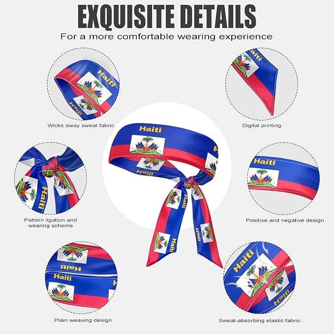 Flag Tie Headbands for Men Women, Moisture Wicking Sweatband Breathable Sports Headwrap, Non-Slip Stretchy Adjustable Fitness Hair Band