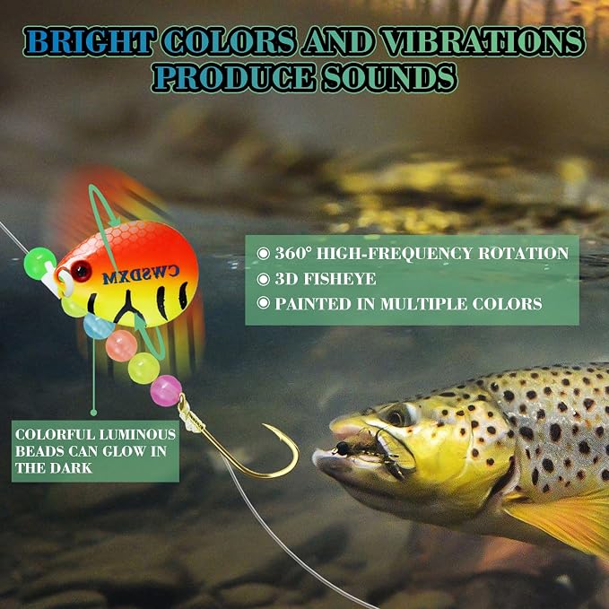 Walleye Rigs Kit, 41.5LB Spinner Rig Crawler Harness with Large Colorado Blades, 7PCS Pre-Rigged for Walleye & Perch Fishing, Worm Rig