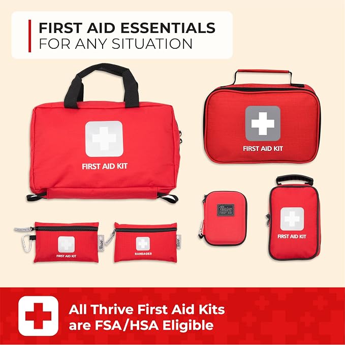 Thrive Compact First Aid Kit - Waterproof Rip-Stop Nylon Travel First Aid Kit - Camping & Hiking Medkit with Wipes & Bandages - Portable Car Emergency Pack for Roadside Emergencies - 100-Piece Set