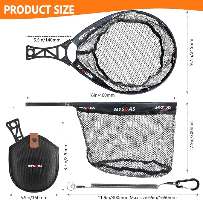 Fly Fishing Net – Collapsible Foldable Tenkara Kayak Landing Net for Trout & Backpacking, Ultralight Compact Hiking Fishing Net with Rubber Coated Mesh for Catch & Release