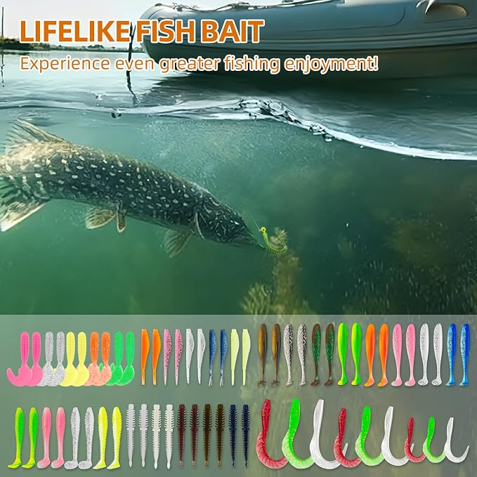 Soft Fishing Lures Kit Paddle Tail Swimbaits Plastic Worms Set Mixed Color Minnow Jerkbait Bass Lure Baitsfor Trout,Walleye,Crappie
